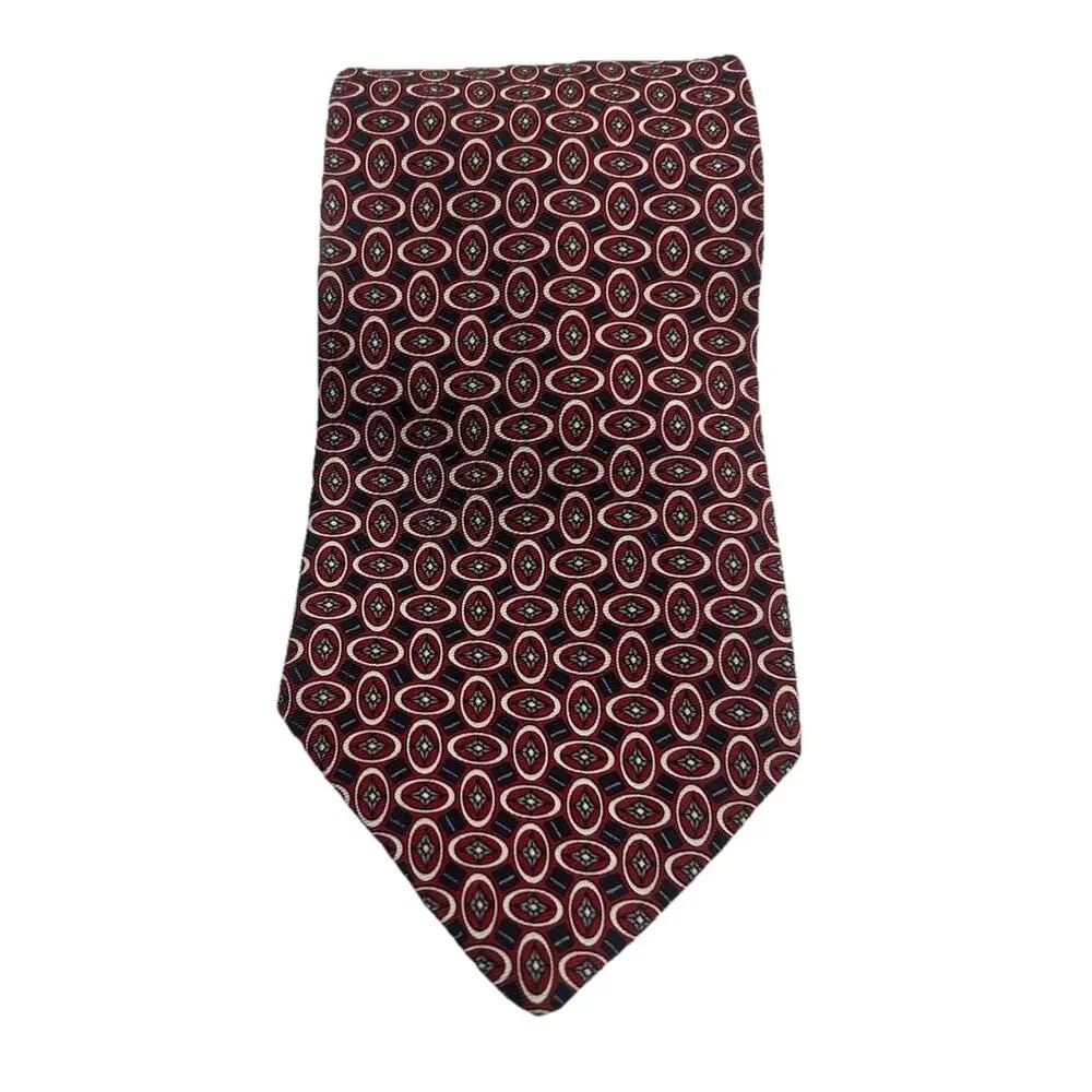 Vtg Christian Dior‎ Monsieur Men’s Tie 3.75” Red Geometric Italian Silk Fabric